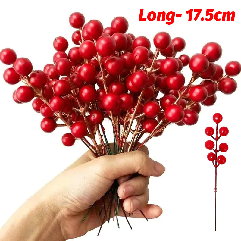 Head Fake Holly Berry Flowers, Christmas Artificial Red Berries Stems, DIY Wreath, Tree Decorations, Holiday Party Decor