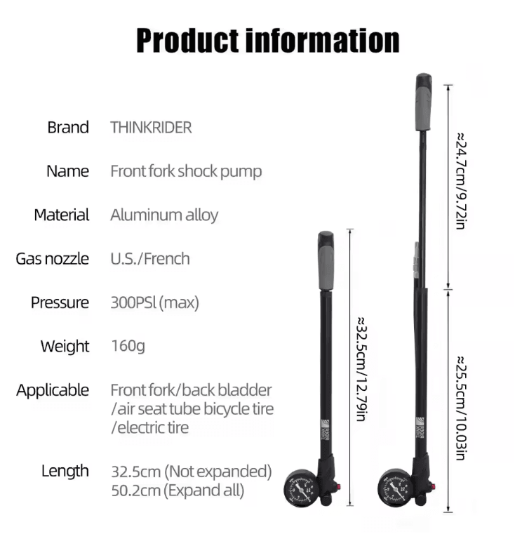 ThinkRider 300PSI Portable Bike Shock Pump with Pressure Gauge