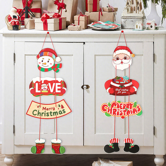 Christmas Decoration Hanging Door Banner, Santa Claus Snowman Pendant, Festive Design for Home Decor Outdoor