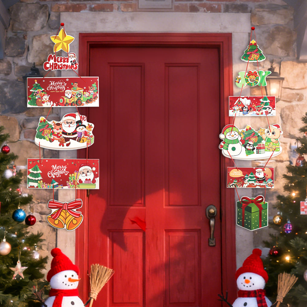 Christmas Decoration Hanging Door Banner, Santa Claus Snowman Pendant, Festive Design for Home Decor Outdoor