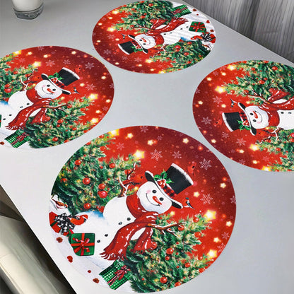 Linen Christmas Santa Snowman Table Mats, Coaster Bowl Pad, Coffee Cup Placemat, Navidad Home Kitchen Decoration