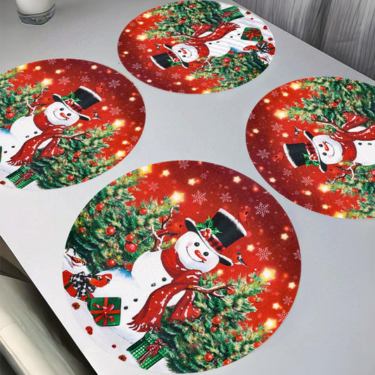 Linen Christmas Santa Snowman Table Mats, Coaster Bowl Pad, Coffee Cup Placemat, Navidad Home Kitchen Decoration