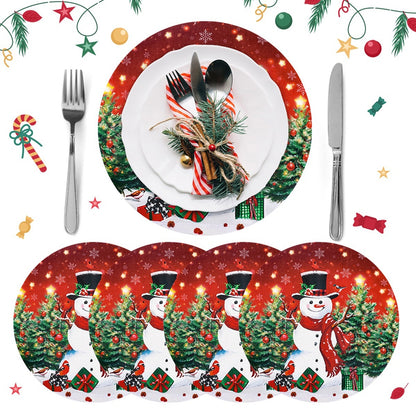 Linen Christmas Santa Snowman Table Mats, Coaster Bowl Pad, Coffee Cup Placemat, Navidad Home Kitchen Decoration