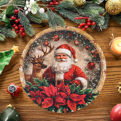 Linen Christmas Santa Snowman Table Mats, Coaster Bowl Pad, Coffee Cup Placemat, Navidad Home Kitchen Decoration