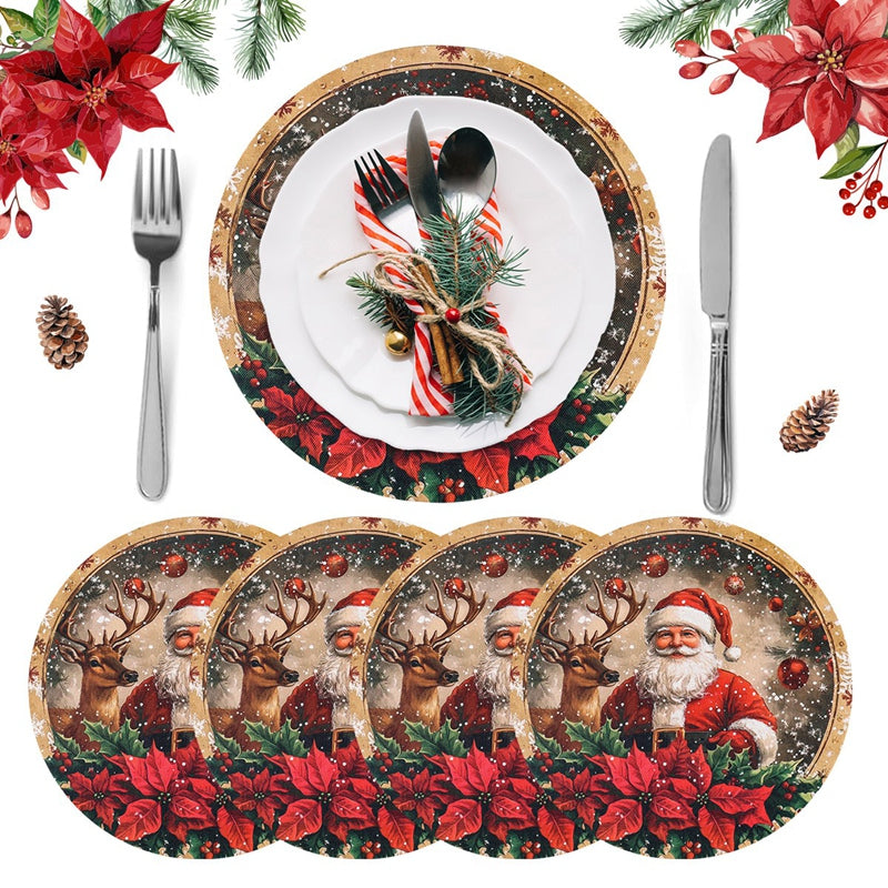Linen Christmas Santa Snowman Table Mats, Coaster Bowl Pad, Coffee Cup Placemat, Navidad Home Kitchen Decoration