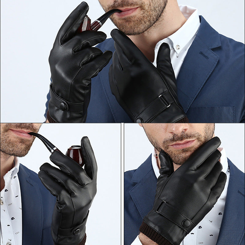 Mens Winter Gloves, Touch Screen, Windproof, Driving, Keep Warm, Black Mittens for Autumn and Business