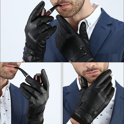 Mens Winter Gloves, Touch Screen, Windproof, Driving, Keep Warm, Black Mittens for Autumn and Business
