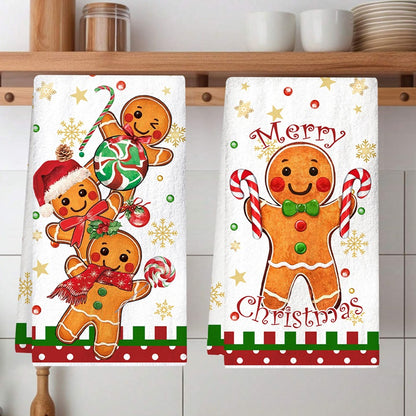 Merry Christmas Kitchen Towels, Gingerbread Man Dish Towel, Party Decoration, Navidad Natal Holiday Gift