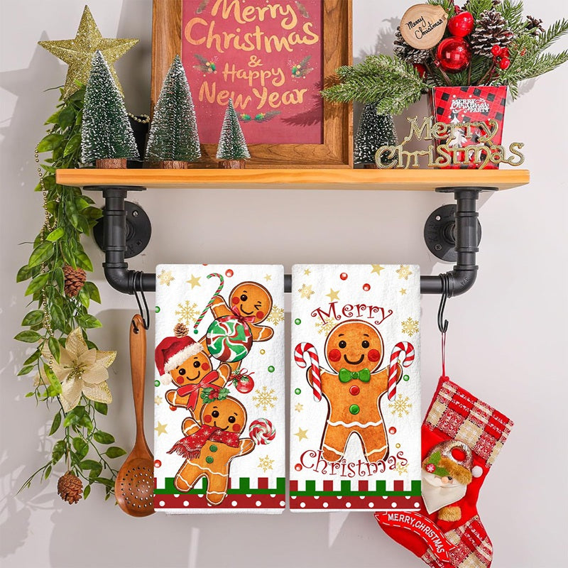 Merry Christmas Kitchen Towels, Gingerbread Man Dish Towel, Party Decoration, Navidad Natal Holiday Gift