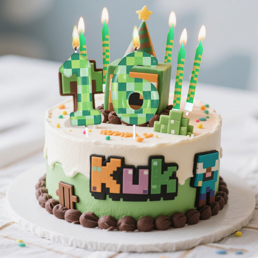 Pixel Theme Birthday Candles, Green My World Cake Toppers, Video Game Party Decoration, Digital Number Candles
