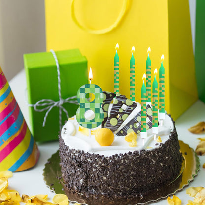 Pixel Theme Birthday Candles, Green My World Cake Toppers, Video Game Party Decoration, Digital Number Candles