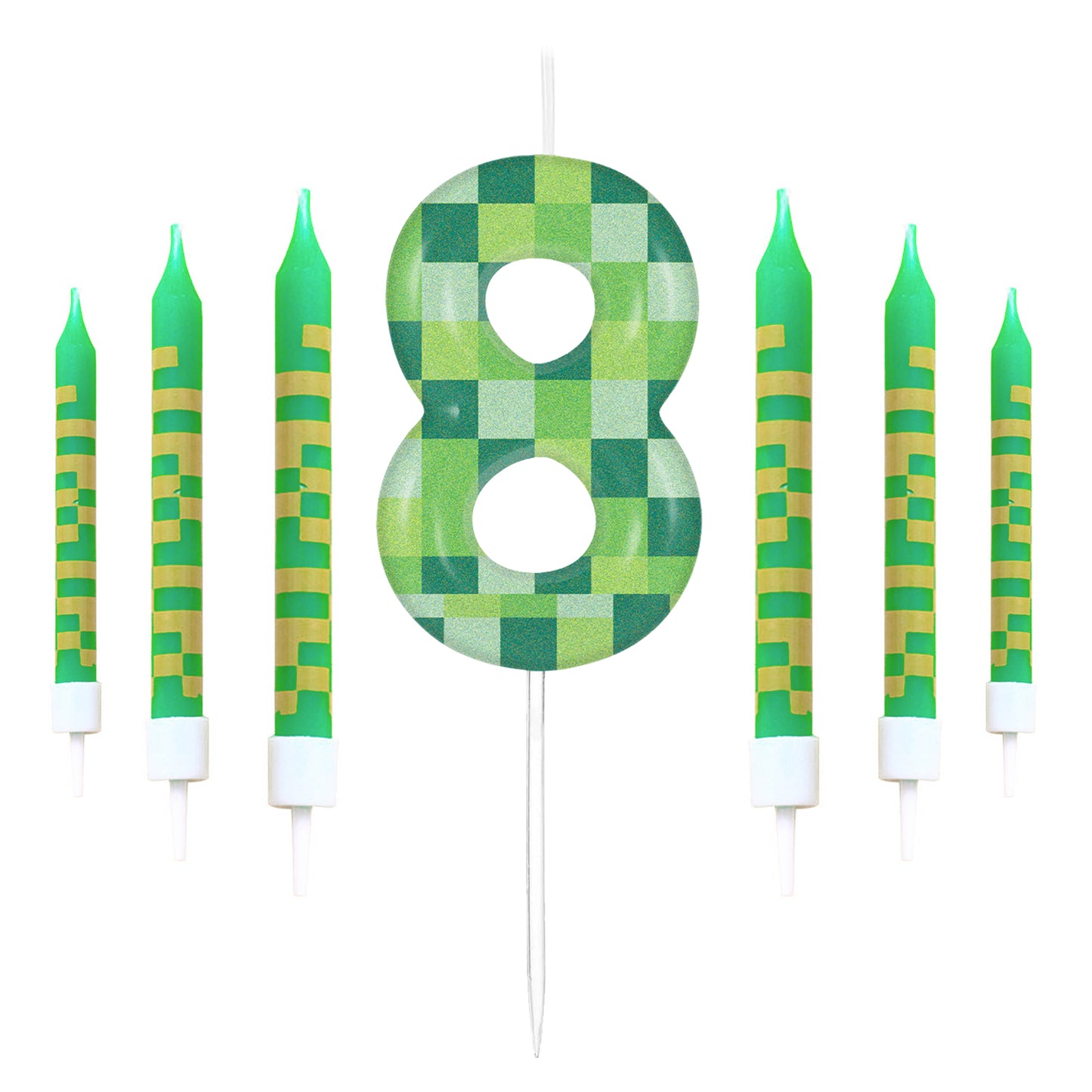 Pixel Theme Birthday Candles, Green My World Cake Toppers, Video Game Party Decoration, Digital Number Candles