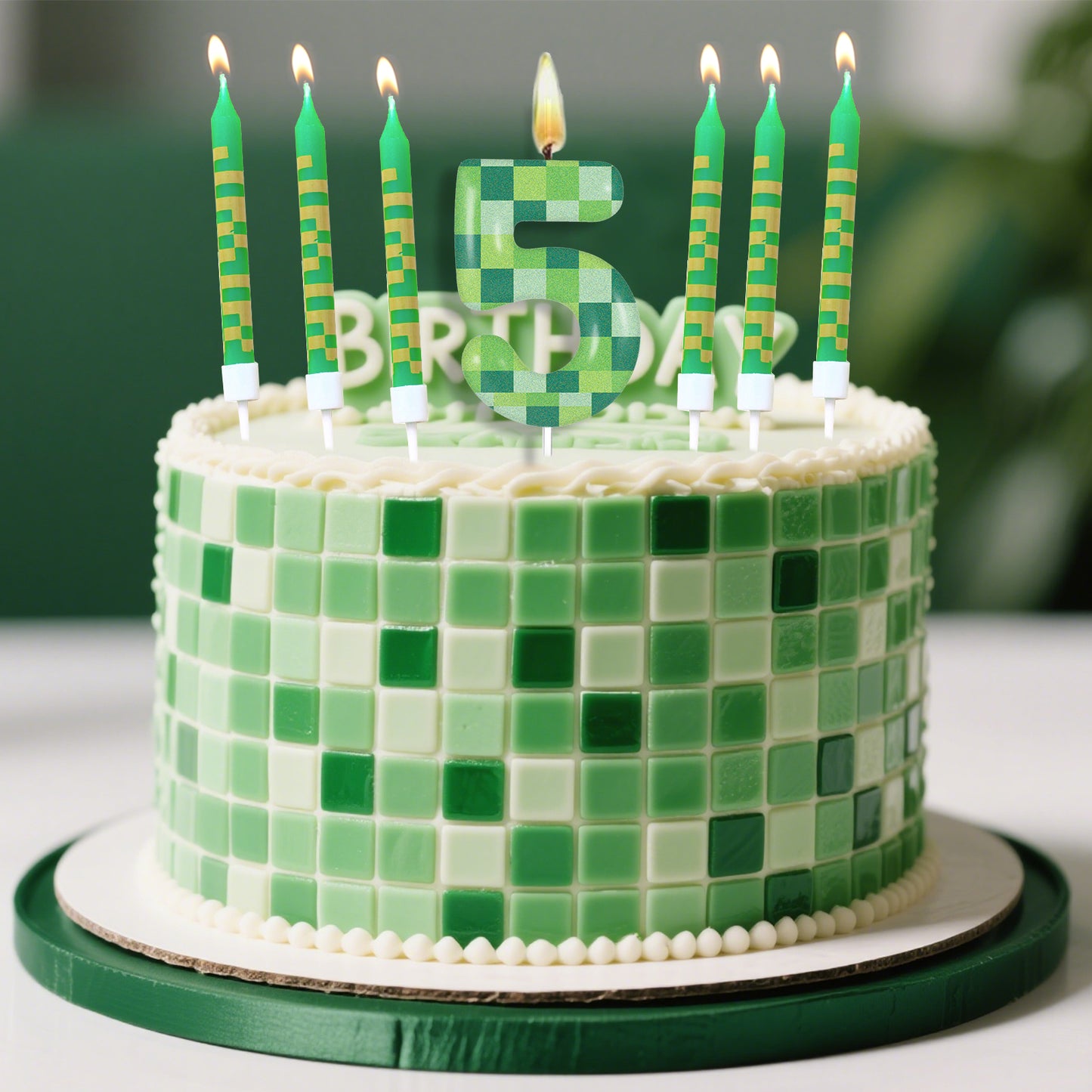Pixel Theme Birthday Candles, Green My World Cake Toppers, Video Game Party Decoration, Digital Number Candles