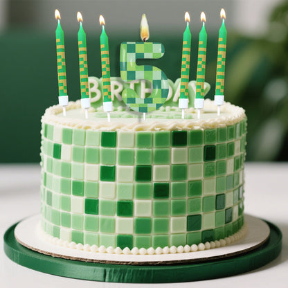 Pixel Theme Birthday Candles, Green My World Cake Toppers, Video Game Party Decoration, Digital Number Candles