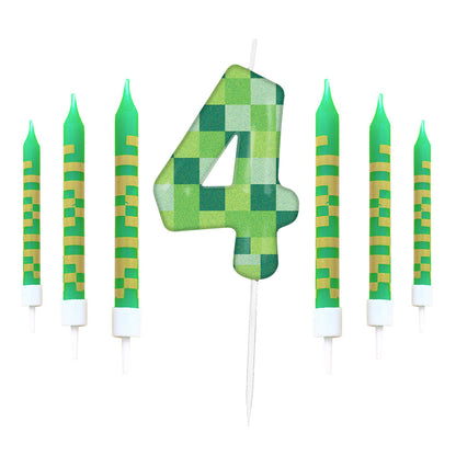 Pixel Theme Birthday Candles, Green My World Cake Toppers, Video Game Party Decoration, Digital Number Candles