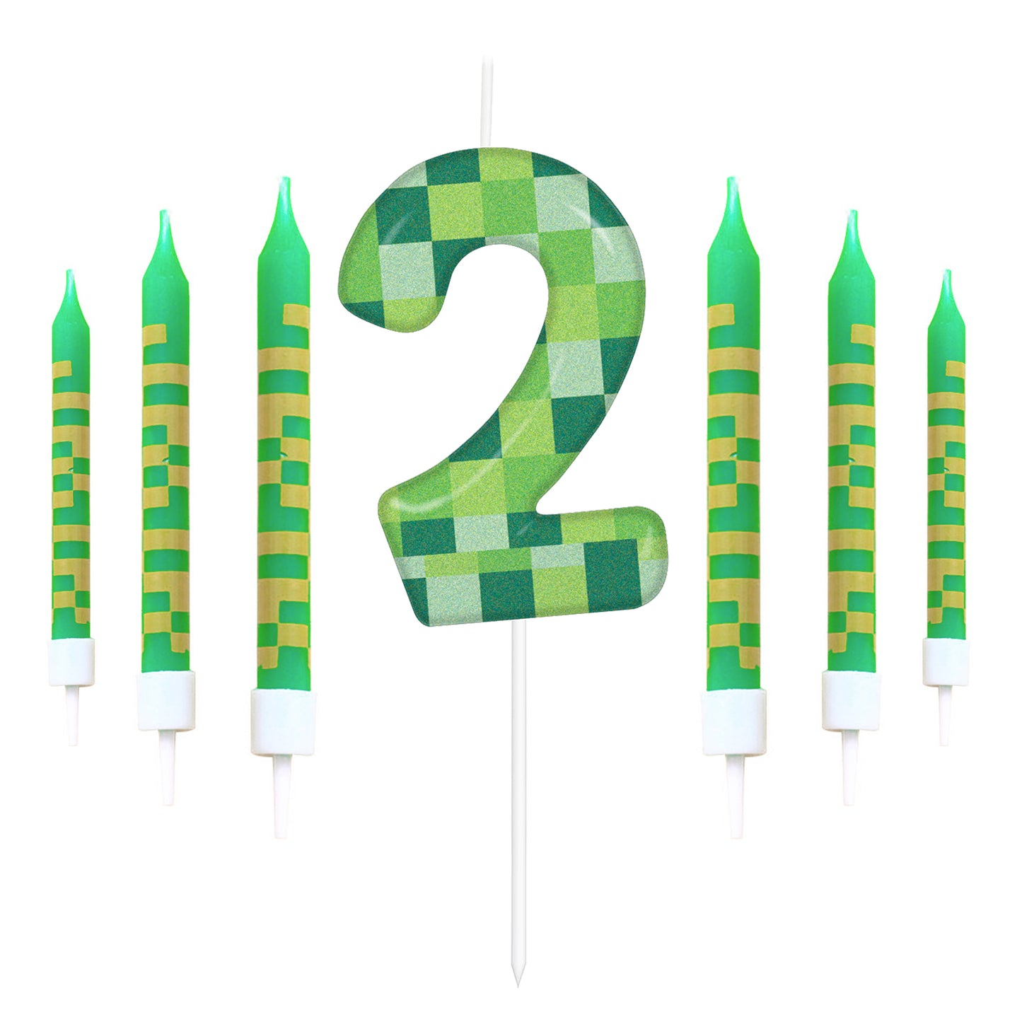Pixel Theme Birthday Candles, Green My World Cake Toppers, Video Game Party Decoration, Digital Number Candles