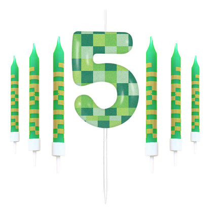 Pixel Theme Birthday Candles, Green My World Cake Toppers, Video Game Party Decoration, Digital Number Candles