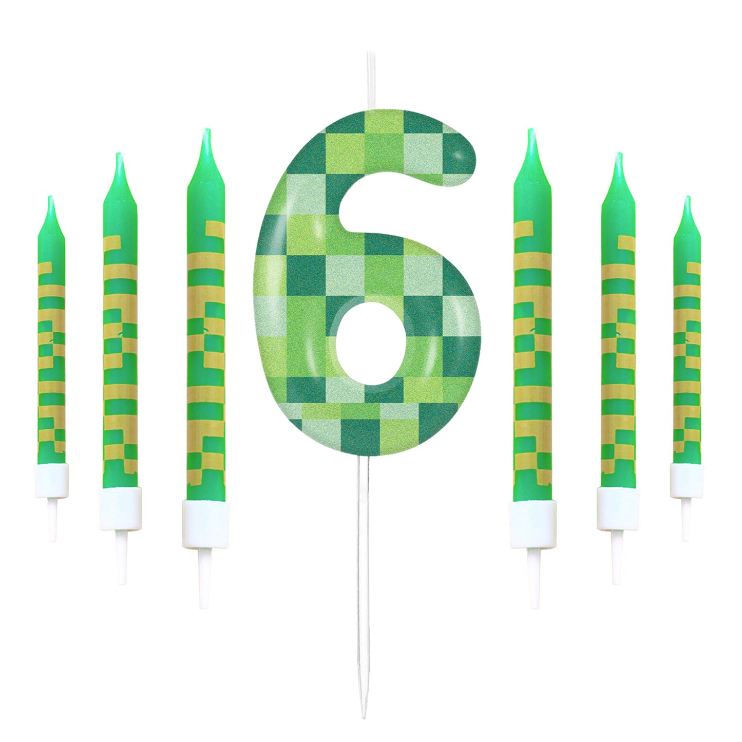 Pixel Theme Birthday Candles, Green My World Cake Toppers, Video Game Party Decoration, Digital Number Candles