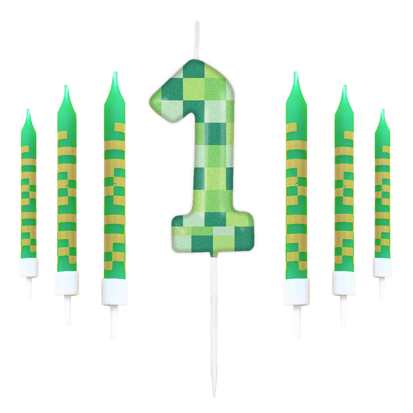 Pixel Theme Birthday Candles, Green My World Cake Toppers, Video Game Party Decoration, Digital Number Candles