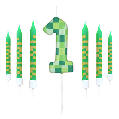 Pixel Theme Birthday Candles, Green My World Cake Toppers, Video Game Party Decoration, Digital Number Candles