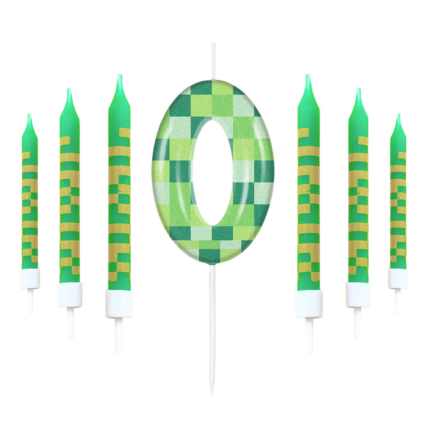 Pixel Theme Birthday Candles, Green My World Cake Toppers, Video Game Party Decoration, Digital Number Candles