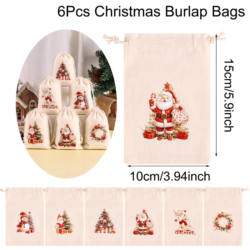 Burlap Gift Bags, Christmas Linen Drawstring, Candy Biscuits Pouchs, New Year Gift, Home Decor, Navidad Natal