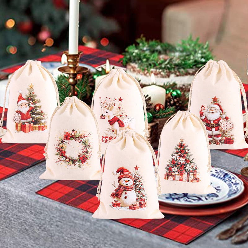 Burlap Gift Bags, Christmas Linen Drawstring, Candy Biscuits Pouchs, New Year Gift, Home Decor, Navidad Natal