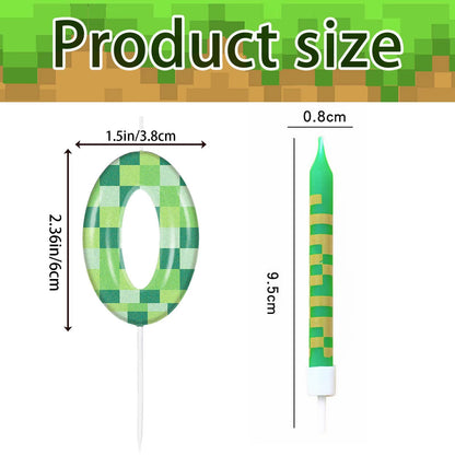 Pixel Theme Birthday Candles, Green My World Cake Toppers, Video Game Party Decoration, Digital Number Candles