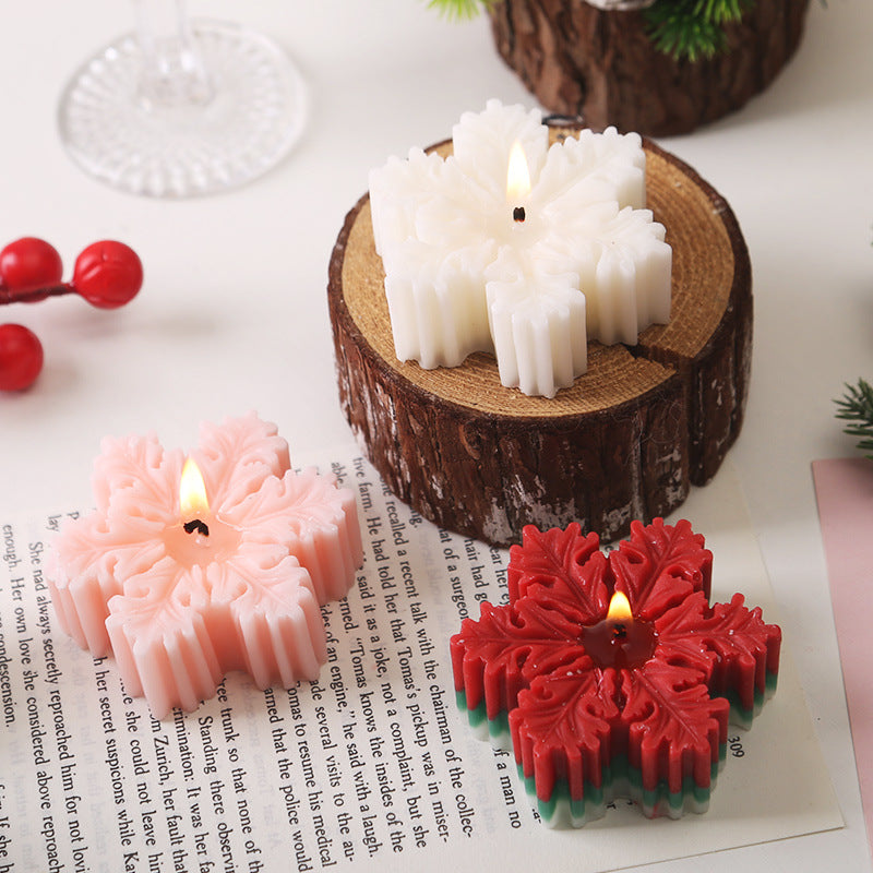 Christmas Soy Wax Candle, Snowflake Aroma Candle Set, Festive Fragrance Decoration, Holiday Companion Gift