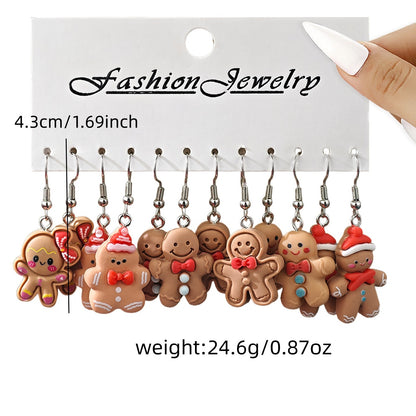 New Christmas Gift Jewelry, Resin Dangle Earrings, Cute Cartoon Gingerbread, Santa, Penguin, Christmas Tree for Women