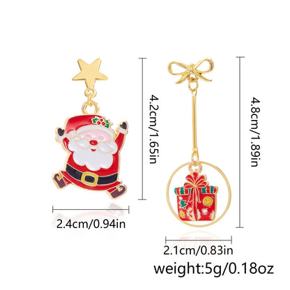 Cartoon Christmas Earrings, Enamel Santa Claus Bow Gift Box, Star Tassel Asymmetric Drop, Jewelry Party Gifts, For Women