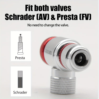 Aluminum Bike Pump, Bicycle Inflator, Schrader Presta Valve Adapter, Tire Tube Pump for Bicycles