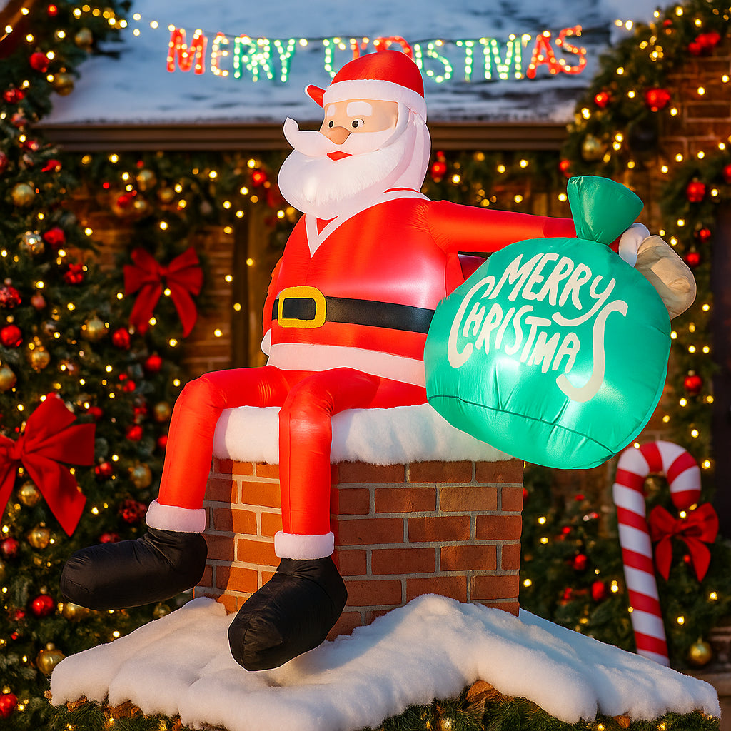 LED Lights Home Yard Ornaments, Inflatable Toy Christmas Decorations, Inflatable Santa Claus On Chimney