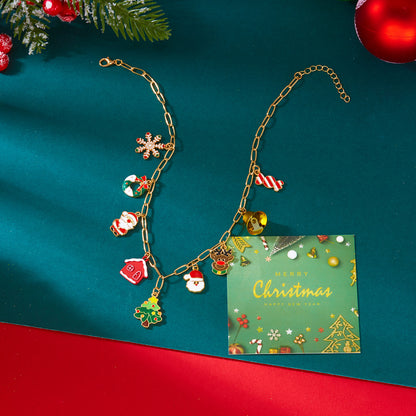 Pendant Necklace For Women, New Year Christmas Tree, Rhinestone Snowflake, Santa Claus Bell, Clavicle Choker