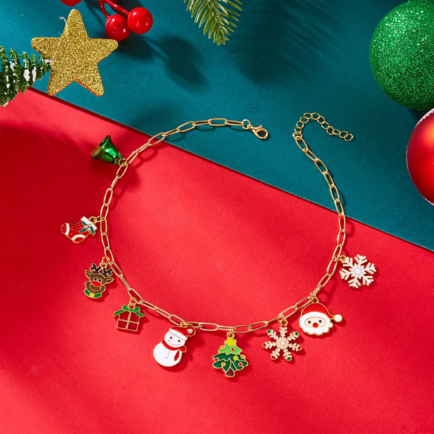 Pendant Necklace For Women, New Year Christmas Tree, Rhinestone Snowflake, Santa Claus Bell, Clavicle Choker