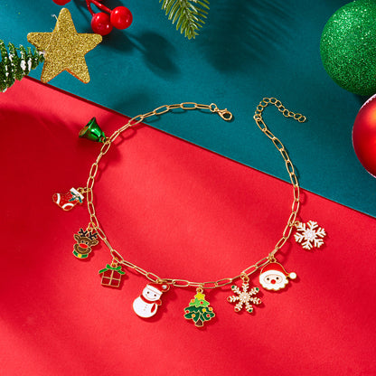 Pendant Necklace For Women, New Year Christmas Tree, Rhinestone Snowflake, Santa Claus Bell, Clavicle Choker
