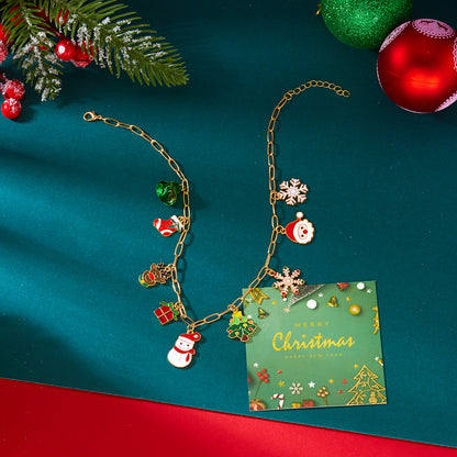 Pendant Necklace For Women, New Year Christmas Tree, Rhinestone Snowflake, Santa Claus Bell, Clavicle Choker