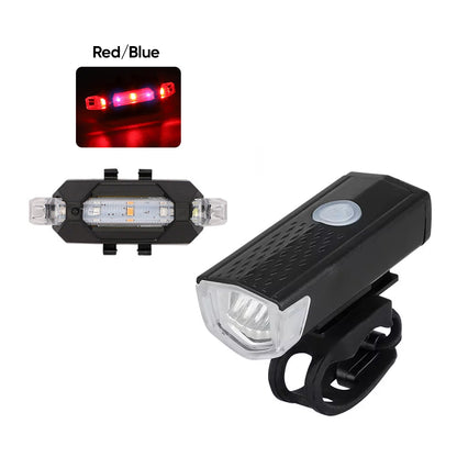 LED Rechargeable Bicycle Headlight, Front Rear Bike Light Set, Red Warning Tail Light for MTB and Night Cycling