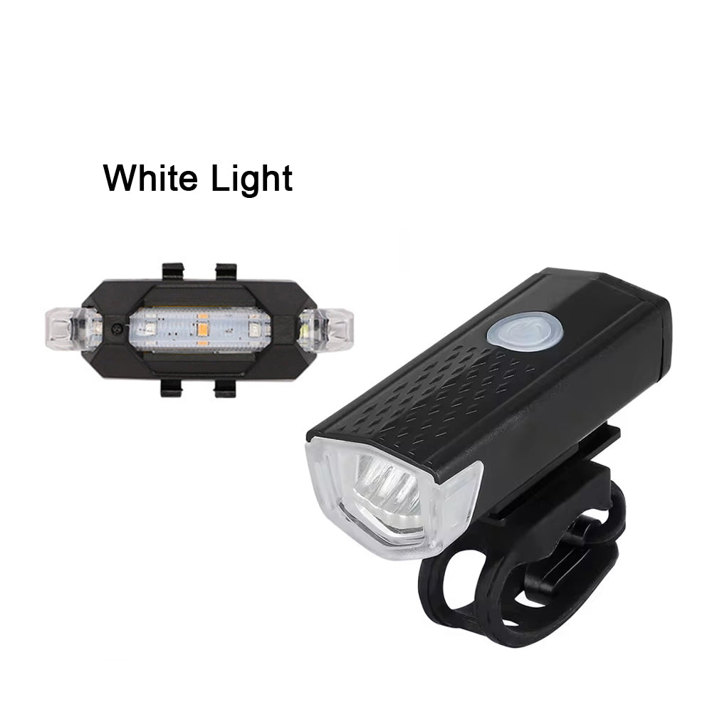 LED Rechargeable Bicycle Headlight, Front Rear Bike Light Set, Red Warning Tail Light for MTB and Night Cycling