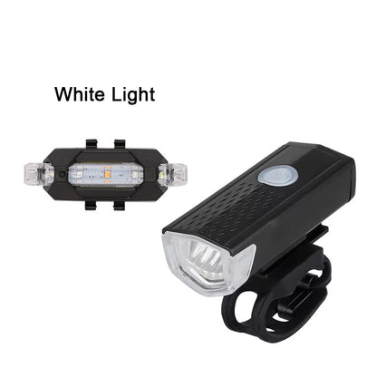 LED Rechargeable Bicycle Headlight, Front Rear Bike Light Set, Red Warning Tail Light for MTB and Night Cycling