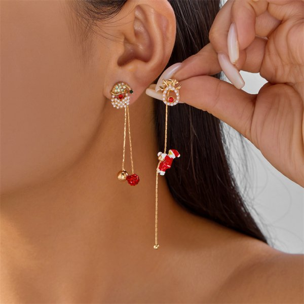 Asymmetrical Christmas Earrings, Santa Claus Snowman, Snowflake Tree, Trendy Earrings for Women, Girls New Year Jewelry
