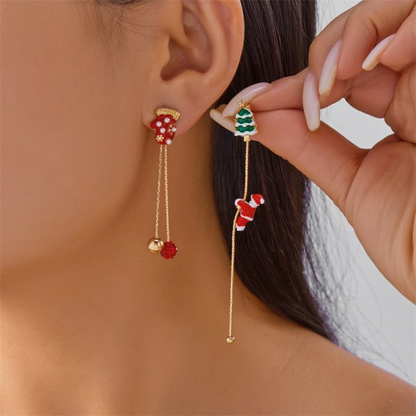 Asymmetrical Christmas Earrings, Santa Claus Snowman, Snowflake Tree, Trendy Earrings for Women, Girls New Year Jewelry