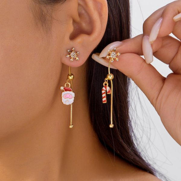 Asymmetrical Christmas Earrings, Santa Claus Snowman, Snowflake Tree, Trendy Earrings for Women, Girls New Year Jewelry