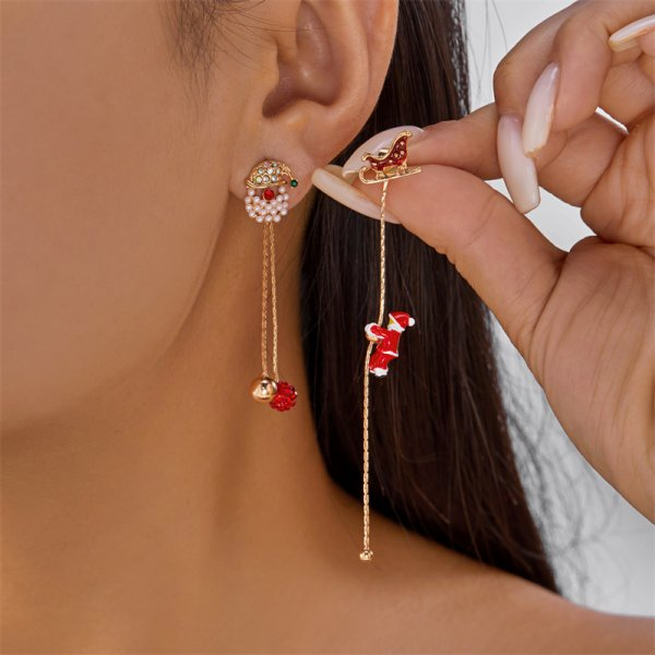 Asymmetrical Christmas Earrings, Santa Claus Snowman, Snowflake Tree, Trendy Earrings for Women, Girls New Year Jewelry