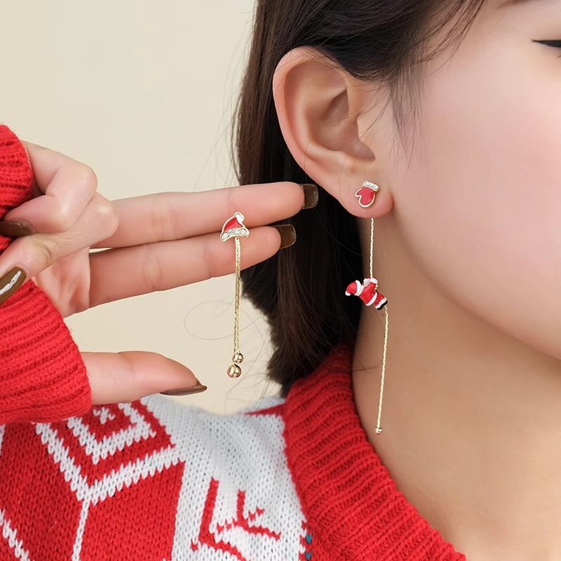 Asymmetrical Christmas Earrings, Santa Claus Snowman, Snowflake Tree, Trendy Earrings for Women, Girls New Year Jewelry