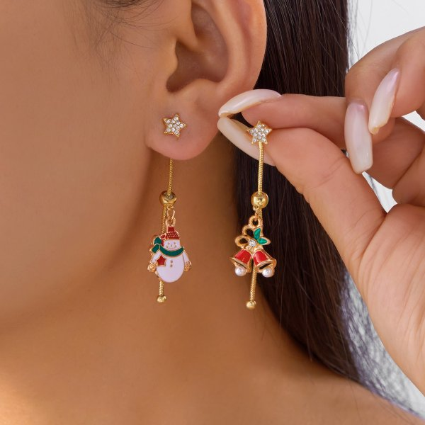 Asymmetrical Christmas Earrings, Santa Claus Snowman, Snowflake Tree, Trendy Earrings for Women, Girls New Year Jewelry