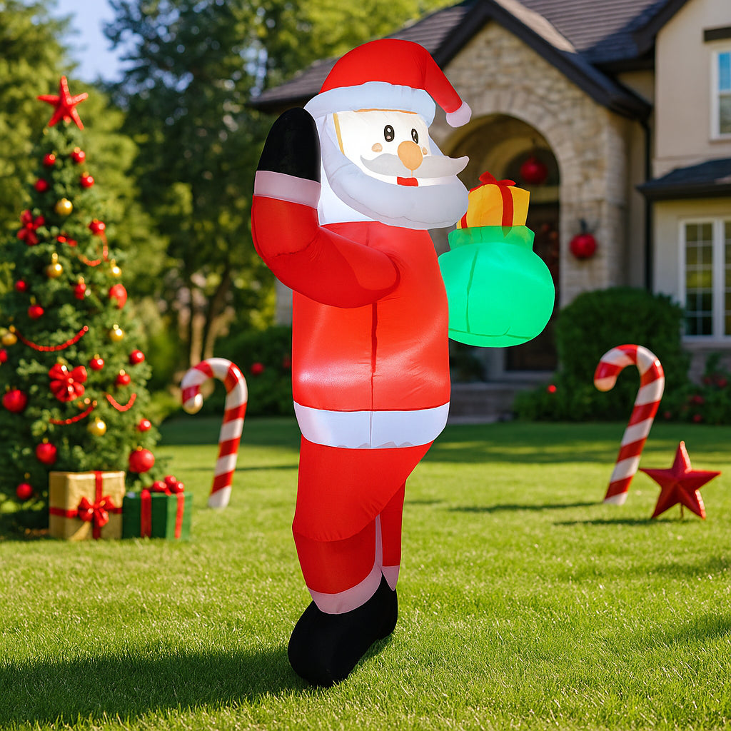 Outdoor Christmas Decorations, Santa Claus Inflatable, Holding Gift Bag, Yard Holiday Party Toy, Ornaments Lights