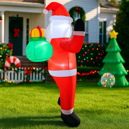 Outdoor Christmas Decorations, Santa Claus Inflatable, Holding Gift Bag, Yard Holiday Party Toy, Ornaments Lights