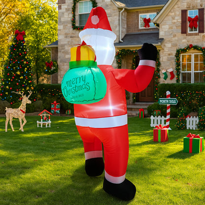 Outdoor Christmas Decorations, Santa Claus Inflatable, Holding Gift Bag, Yard Holiday Party Toy, Ornaments Lights