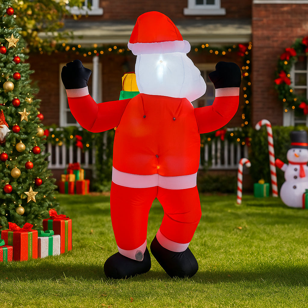 Outdoor Christmas Decorations, Santa Claus Inflatable, Holding Gift Bag, Yard Holiday Party Toy, Ornaments Lights